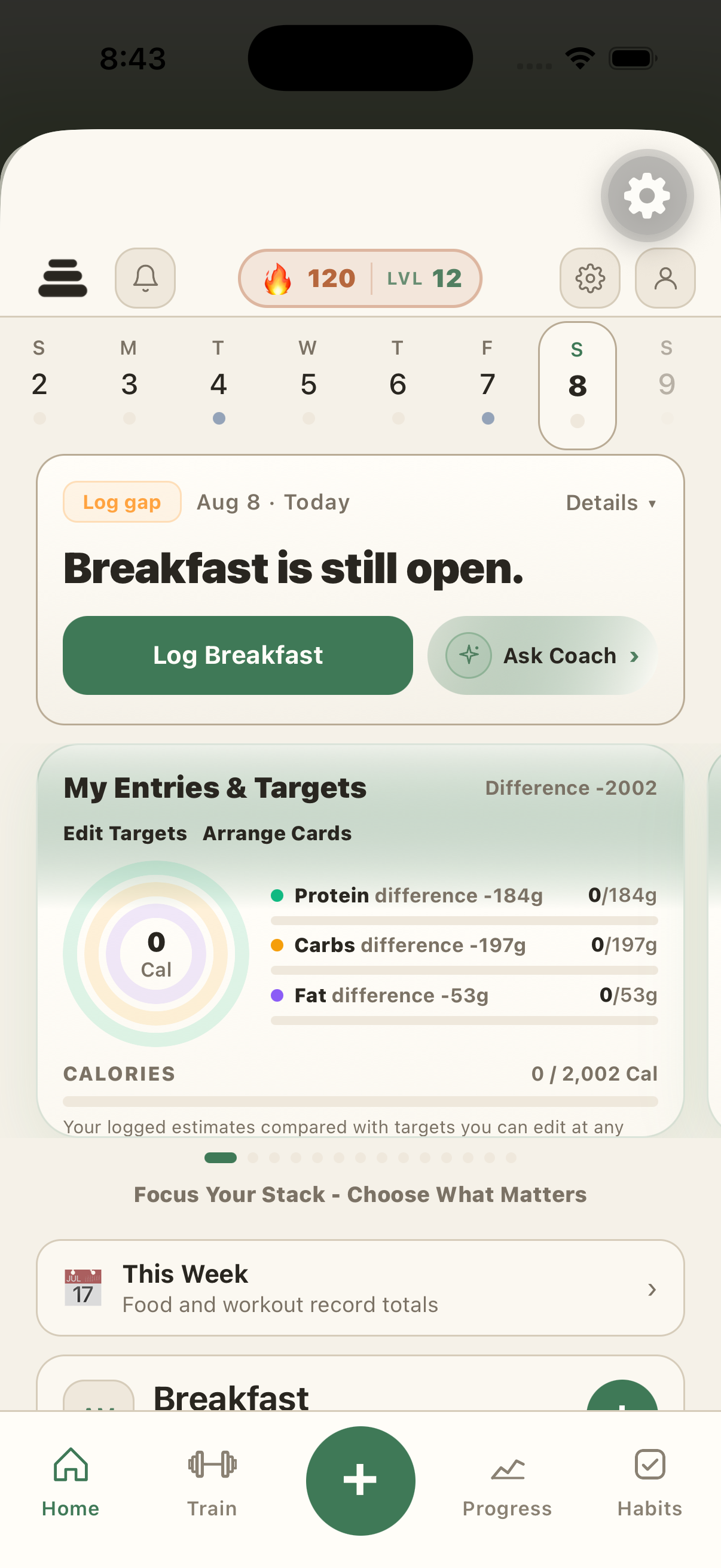 PlateStack Today screen