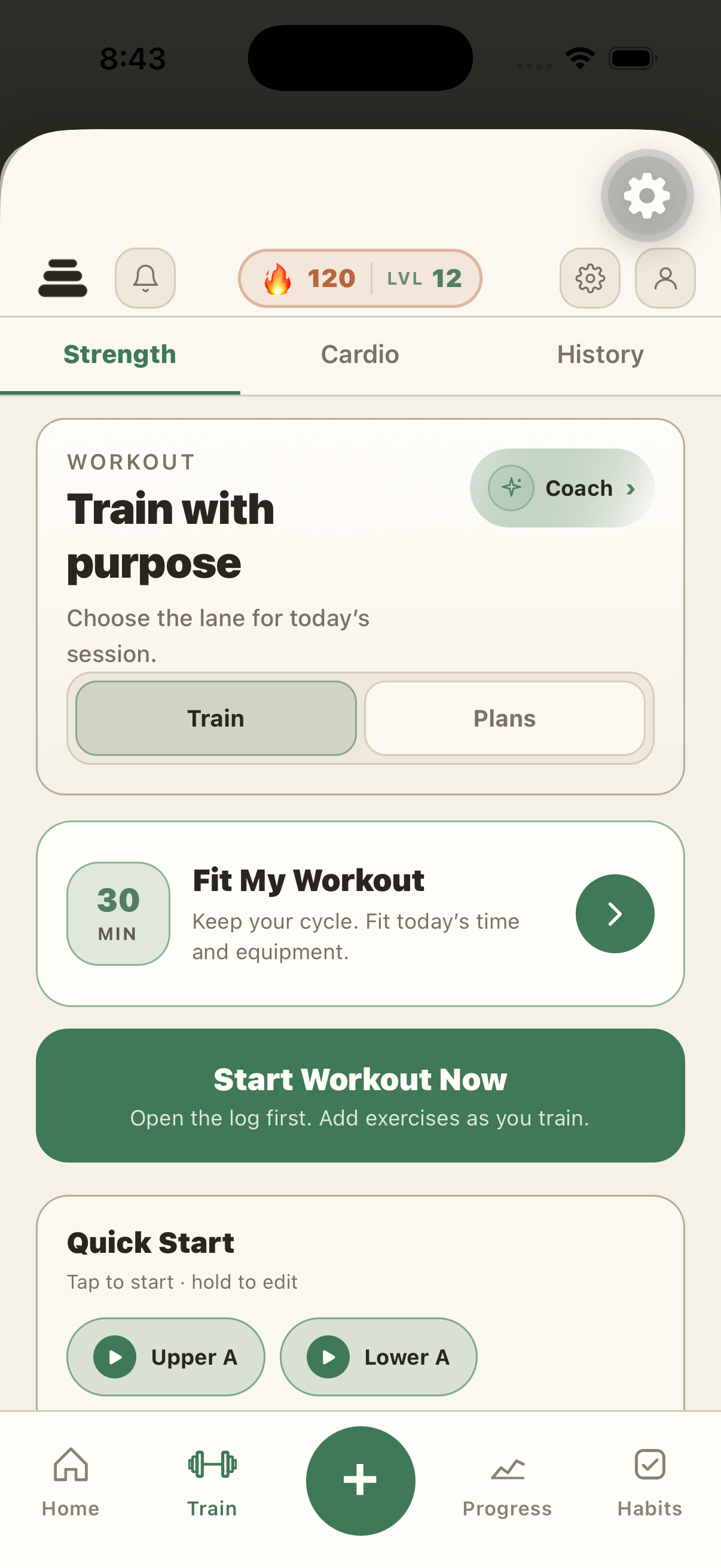 PlateStack Train screen