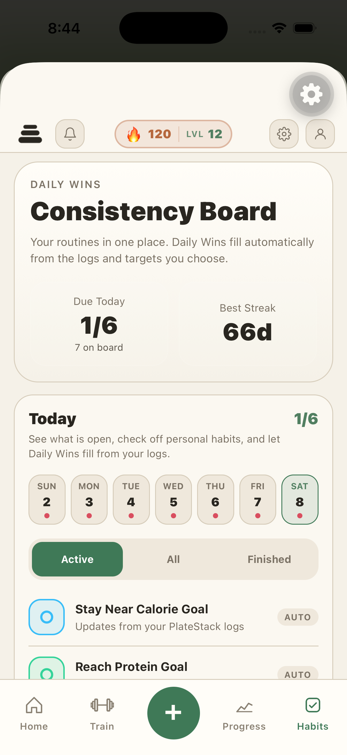 PlateStack Daily Wins screen